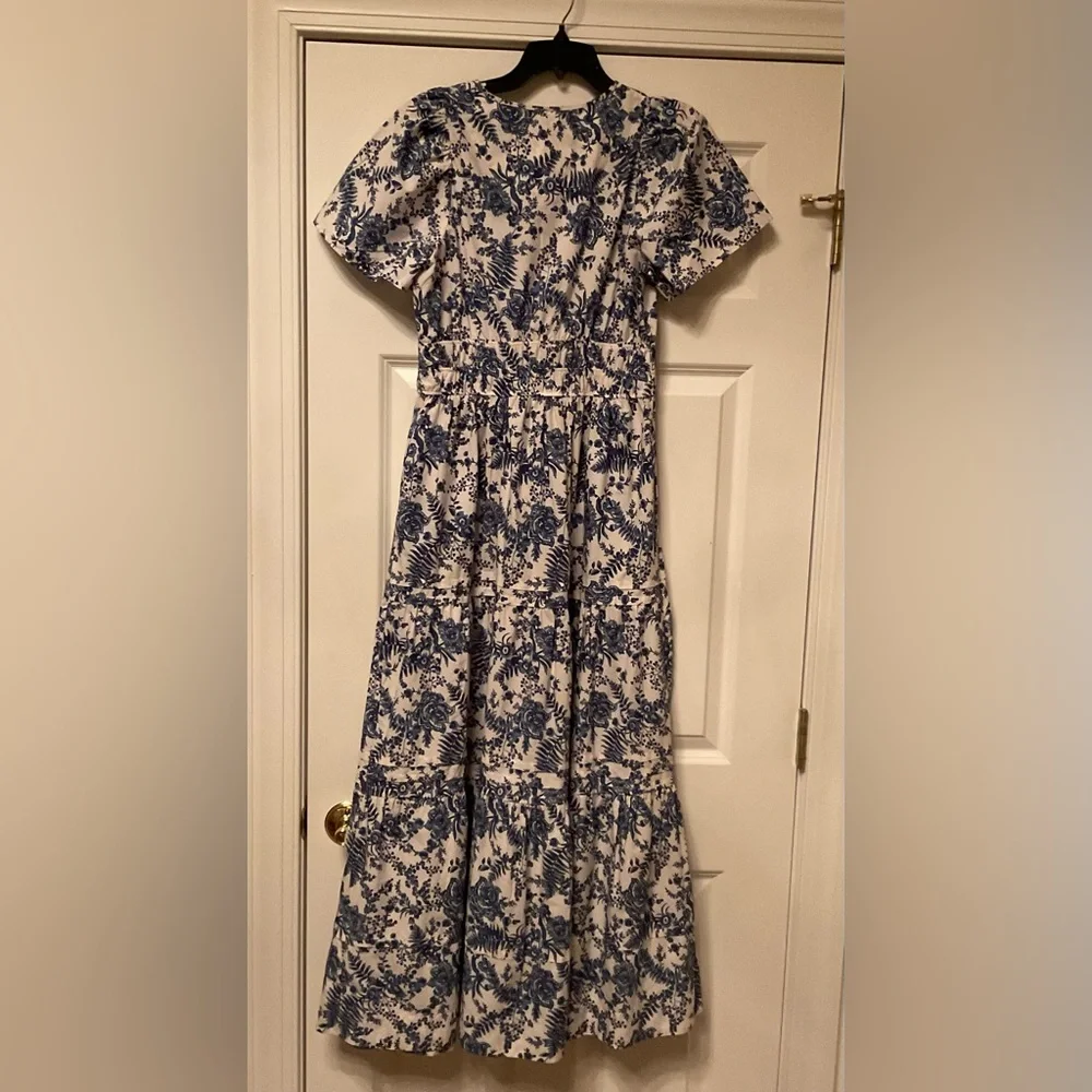 Anthropologie Blue and White Floral Tiered Maxi Dress - Picture 6 of 8